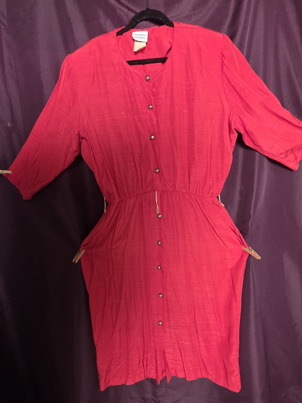Vintage Promises Bright Pink Button-Front Women’s Dress with Drawstring Waist